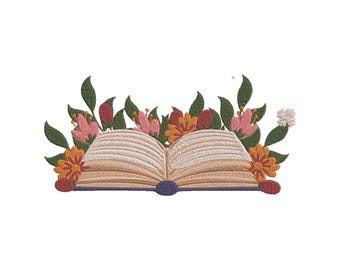Floral open book machine embroidery -  Open book digital embroidery file - Book pattern  - Instant Download - 5 Sizes