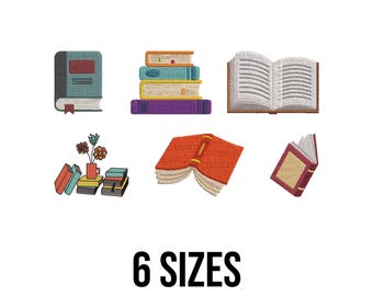 Diseño de bordado "Apilado de libros" - Diseño de bordado "Regreso a clases" - Diseño de bordado "Libro abierto" - Archivos de diseño de bordado a máquina - 6 tamaños