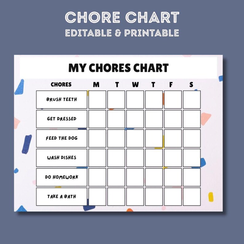 Chore Chart Template- Digital Download- Editable PDF - Etsy