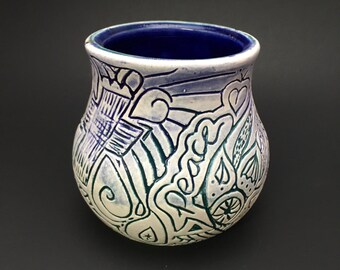 Handmade Pottery Vase, Wheel Thrown Zentangle Vase.