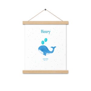 Póster infantil, ballena, póster de nacimiento, regalo para nacimiento, póster personalizado, cuadros habitación infantil, decoración habitación infantil, cuadros de pared, decoración bebé