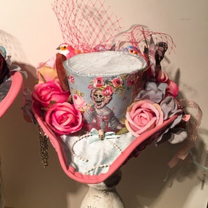 Rococopunk Pink and Blue Tricorn Perch Hat. Marie Antoinette. image 2