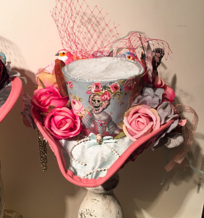 Rococopunk Pink and Blue Tricorn Perch Hat. Marie Antoinette. image 2