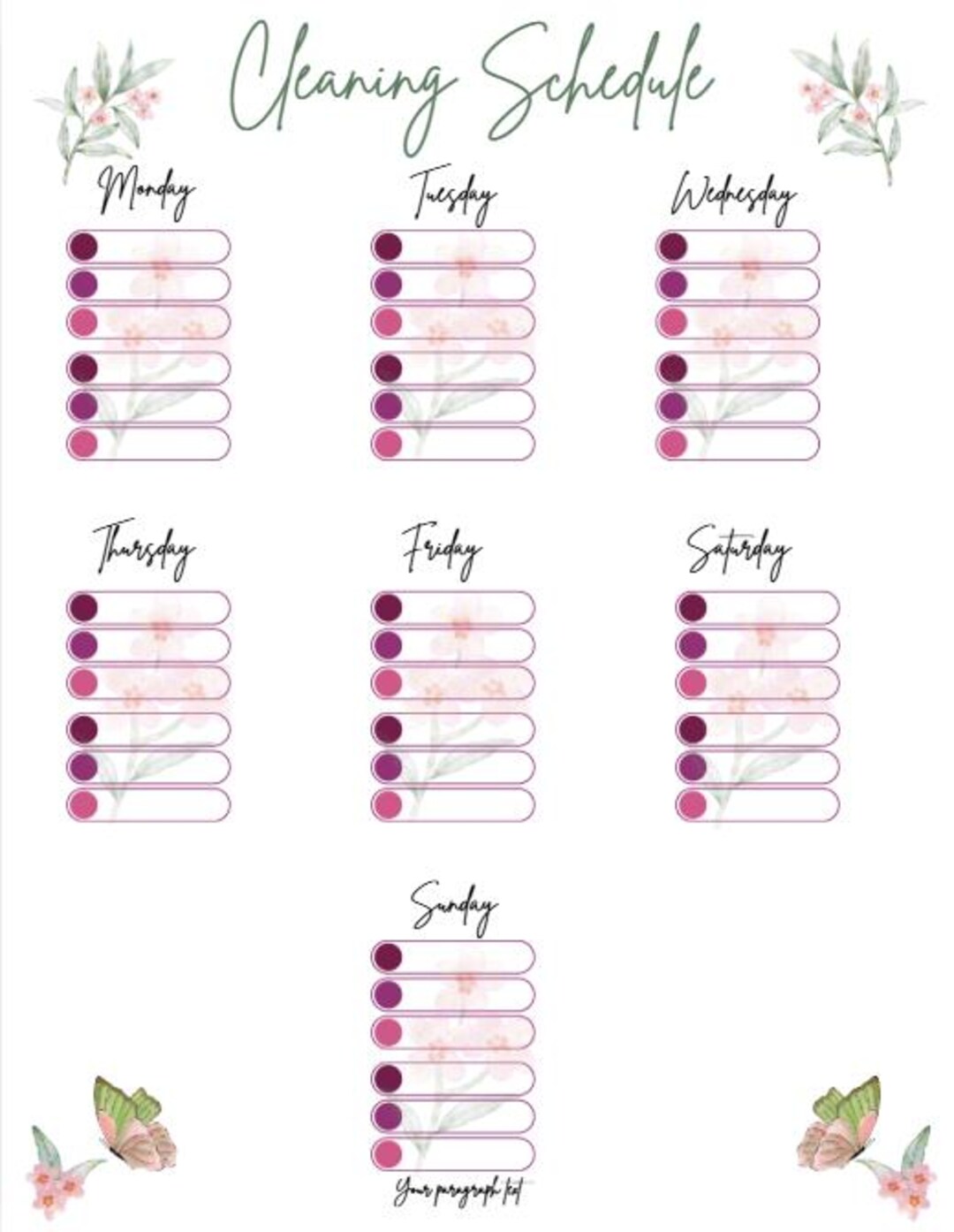 Pink Floral Cleaning Checklist - Etsy Australia