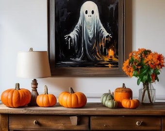 Ghost Painting PRINTABLE Art Print, Halloween Home Decor, Abstract Cute Ghost Oil Painting, Vintage Aesthetic, Dark Academia, Cottagecore