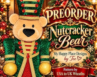 Christmas Nutcracker Door Hanger, Teddy Bear Christmas Decor, Green Red Gold Holiday Door Decor, Nutcracker Bear, Christmas Pre Order