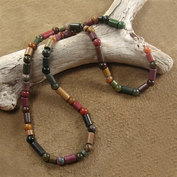 Mens Necklace. Brazilian beads and Jasper. Man Jewelry. Sterling Silver Components. Unisex