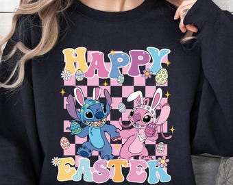 Stitch Angel Easter Day Sweatshirt, Happy Easter Shirt, Disney Easter Tee, Stitch Bunny Shirt, Angel Bunny Shirt,  Easter Disney Trip Sweat