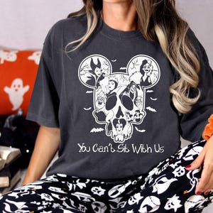 Disney You Can&#39;t Sit With Us T-Shirt, Villains Disneyland Halloween Sweater, Mickey Skull Shirt, Maleficent Evil Queen Ursula Cruella Shirt