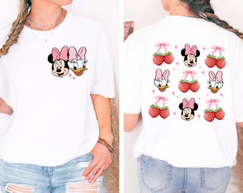 Disney Coquette Strawberry T-Shirt, Minnie & Daisy Strawberry Bow Shirt, Disney World Girls Trip Shirts, Disneyland Vacation Sweatshirt
