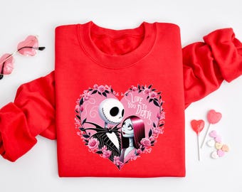 Moletom Jack e Sally de Dia dos Namorados, Camiseta "Te Amo Até a Morte", Camiseta Disney com Coração de Dia dos Namorados, Camiseta Jack Love, Moletom Assustador de Dia dos Namorados