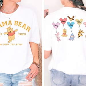 Camiseta com nome da mamãe urso e das crianças, camiseta do Ursinho Pooh da Disney, camiseta personalizada para o dia das mães, camiseta do Pooh e amigos, camiseta com nome da vovó e das crianças