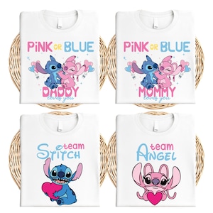 Disney Stitch Angel Pink or Blue Gender Shirt, Keeper Of The Gender Tee, Baby Shower Blue or Pink Shirt, Disneyland Gender Announcement Tee