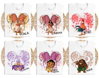 Maglietta con i personaggi della principessa Moana, maglietta Disney Maui Hei Hei Pua, maglietta coordinata per il viaggio a Disneyland, maglietta della principessa Moana, maglietta del castello di Disneyworld