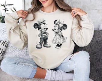 Vintage Mickey and Minnie Shirt, Disney Classic Mickey Minnie Sketch Shirt, Disneyland Family Trip T-Shirt, Disneyworld Vacation Sweatshirt