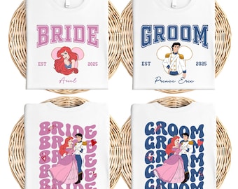 Princess Bride Ariel and Prince Eric Shirt, Custom Disney Bride Groom Matching Shirt, Disneyland Bachelorette Party Couple Shirts