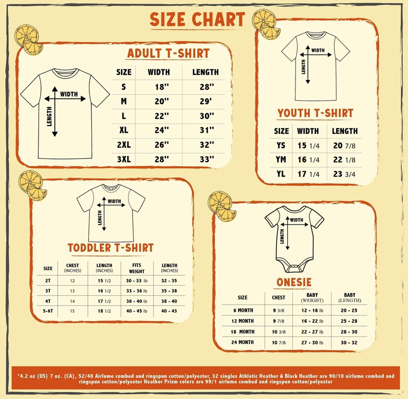 the size chart for a baby's t - shirt