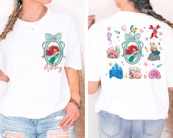 Princess Ariel Mirror Bow Shirt, Little Mermaid Coquette Bow Shirt, Watercolor Disney Castle Tee, Magic Kingdom Shirt, Disney Girls Trip Tee