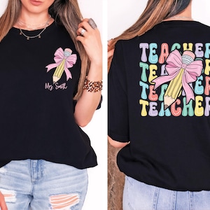 Custom Teacher Coquette Shirt, Teacher Appreciation Sweatshirt, Coquette Bow T-Shirt, Teacher Appreciation Shirt, Back To School Shirt