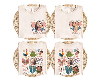 Princess Moana Coquette Shirt, Disney Watercolor Moana Maui Matching T-Shirt, Baby Moana and Hei Hei Tee, Disneyland Family Trip 2026 Shirts