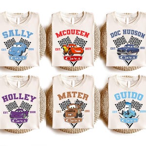 a group of six t - shirts with cars on them