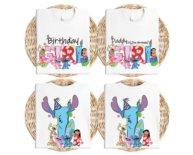 a set of four personalized birthday t - shirts