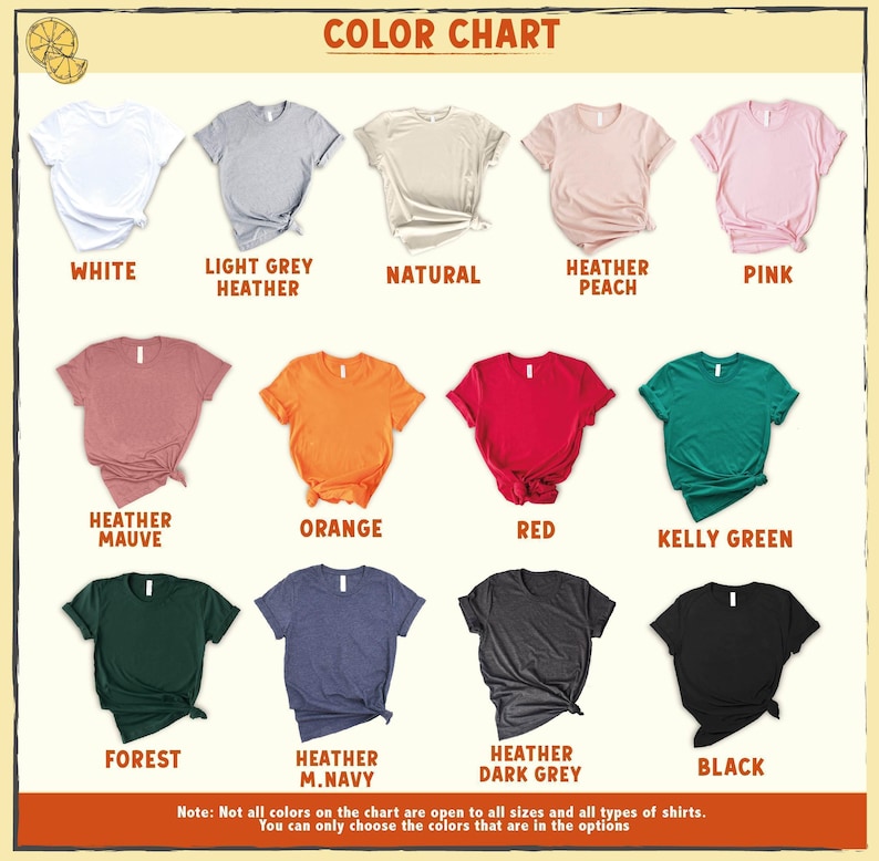 the color chart for a women's t - shirt