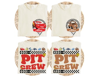 Camiseta personalizada de Disney Cars Pit Crew, camiseta de cumpleaños de McQueen Mater, camiseta de cumpleaños familiar de Disneyland, camiseta del equipo de carreras de Cars