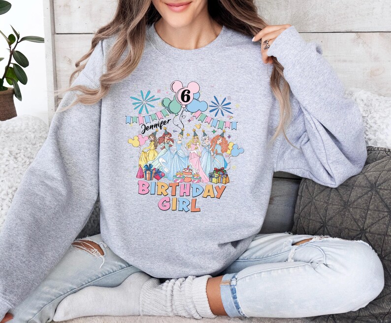 Custom Name Princess Shirt, Disney Princess Birthday T-Shirt, Disney Birthday Girl Tee, Elsa and Friends Sweatshirt, Birthday Party Sweat