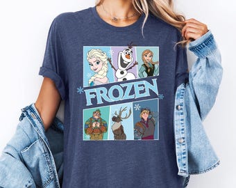 Chemise La Reine des neiges Disney, chemise Princesse Elsa et ses amis, chemise personnages de la Reine des neiges, T-shirt La Reine des neiges Anna Olaf Sven, pull voyage en famille Disneyland