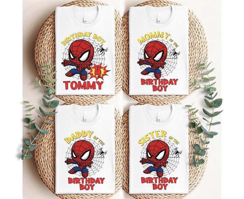 a set of three spiderman birthday tags