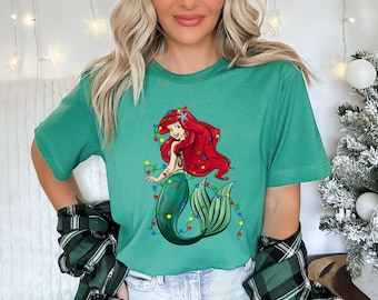 Disney Ariel Mermaid Christmas Shirt, Princess Mermaid Xmas Shirt, Magic Kingdom Holiday Tee, Disney Girl Christmas Tee, Disney Mermaid Xmas
