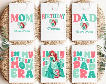 Disney Prinsessan Ariel Födelsedagsflicka T-shirt, Anpassad Sjöjungfru Födelsedagsfest T-shirt, Disney Prinsessan Ariel T-shirt, Disneyland Familjematchning T-shirt