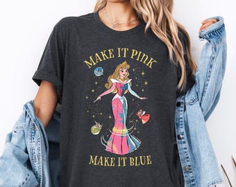 Camiseta "Make It Pink Make It Blue" de Disney, camiseta de la Princesa Aurora, camiseta del Hada de la Bella Durmiente, camiseta de Merryweather, camiseta del Viaje de Chicas a Disneyland