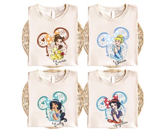 Aangepaste prinses shirt met alle personages, Disney Girls Trip-shirt, Minnie Head-shirt, bijpassende shirt Disneyland familie, Disney Rapunzel Elsa Tee