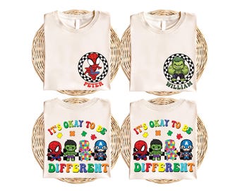 Custom Name Superhero Autism Shirt, Autism Awareness Avengers T-Shirt, It's Okay To Be Different Sweatshirt, Marvel Support Kids Top Tee