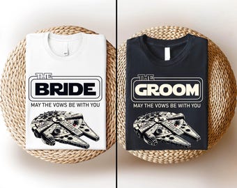 Camiseta de Star Wars: El novio y la novia, camiseta "Que los votos te acompañen", camiseta de luna de miel de Disneyland, camisetas a juego de "Recién casados" de Disney