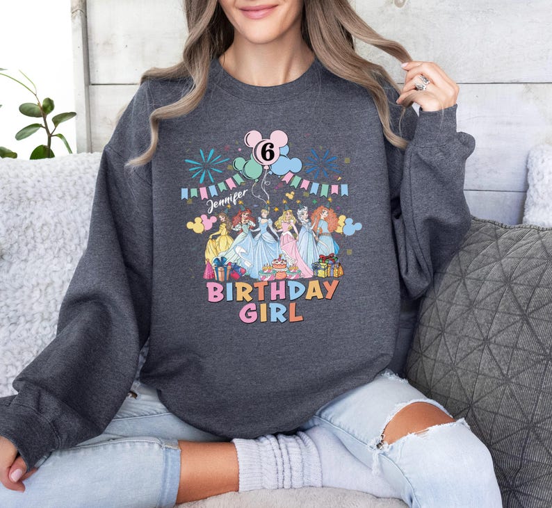 Custom Name Princess Shirt, Disney Princess Birthday T-Shirt, Disney Birthday Girl Tee, Elsa and Friends Sweatshirt, Birthday Party Sweat