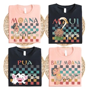 Princess Moana and Friends Checkered Shirt, Disney Moana Watercolor Shirt, Disney Maui Hei Hei Shirt, Disneyland Family Vacation Shirt