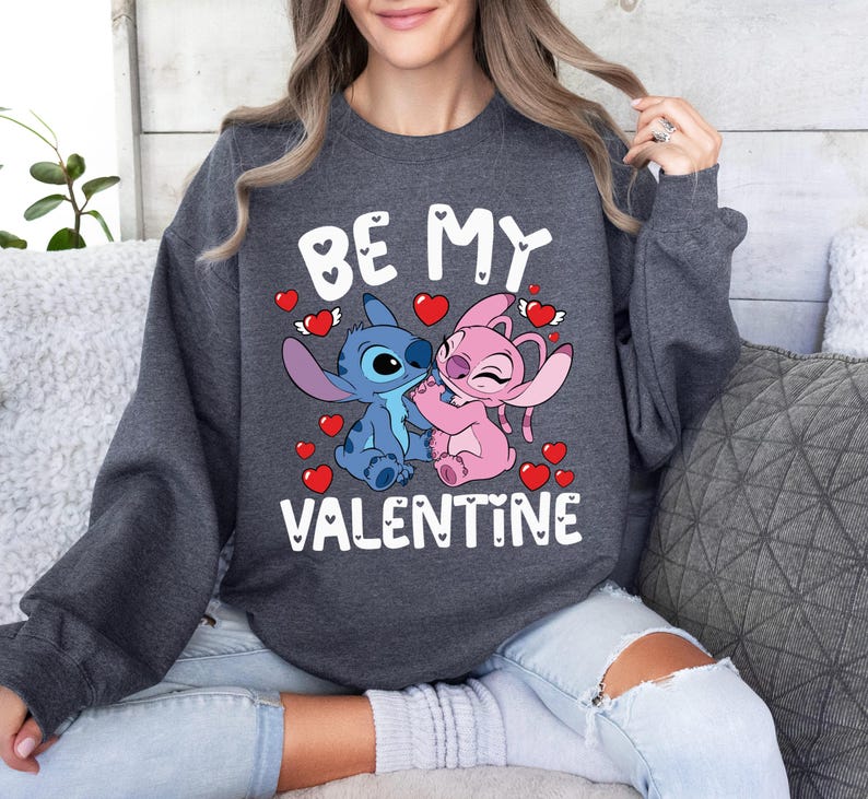 Dİsney Be Mine Valentine Sweatshirt, Stitch And Angel Be Mine Valentine Shirt, Happy Valentines Day T-Shirt, Husband and Wife Shirt