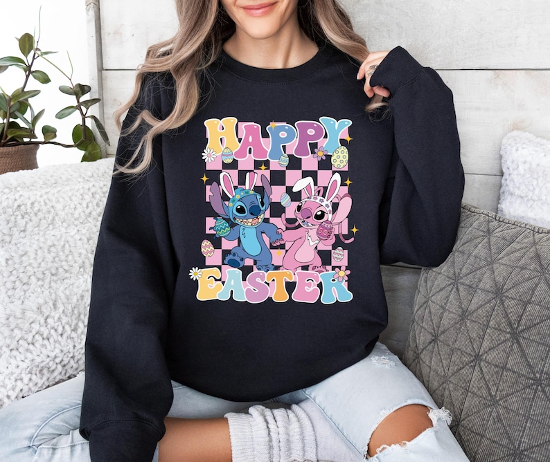 Stitch Angel Easter Day Shirt, Happy Easter Sweatshirt, Disney Easter Tee, Stitch Bunny Shirt, Angel Bunny Shirt, Easter Disney Trip Sweat