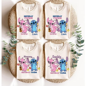 Disney Birthday Twins Shirt, Disneyland Stitch and Angel Birthday Matching Shirt, Custom Family Birthday Party Tee, Disney Birthday Trip Tee