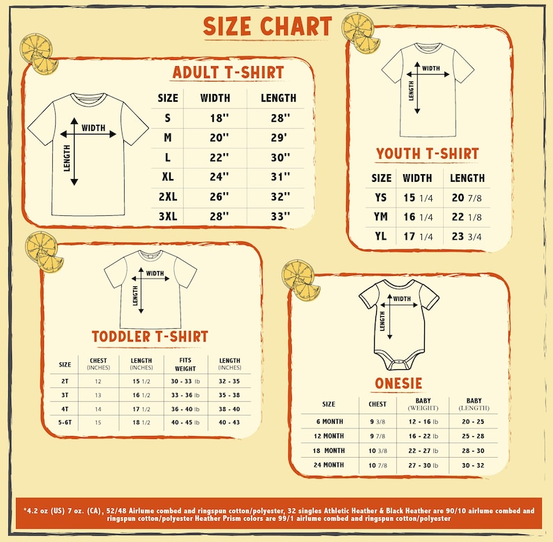 the size chart for a baby's t - shirt