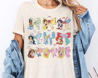 Princess Coquette Bows T-Shirt, Disney Watercolor Princess Shirt, Disney Girl Trip Shirt, Best friends Shirt, Princess Belle Elsa Ariel Tee