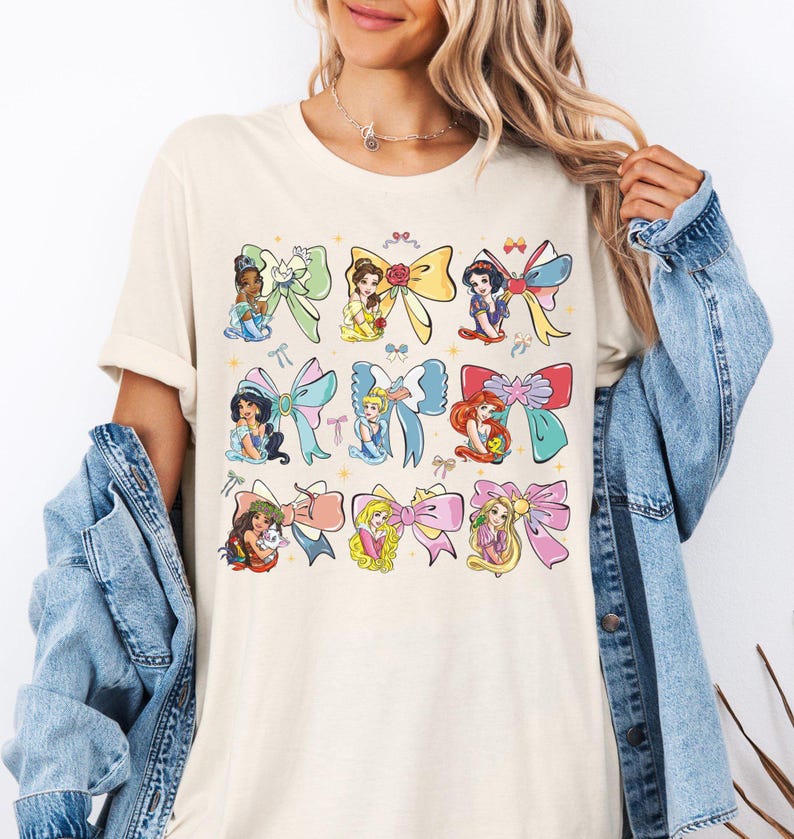 Princess Coquette Bows T-Shirt, Disney Watercolor Princess Shirt, Disney Girl Trip Shirt, Best friends Shirt, Princess Belle Elsa Ariel Tee