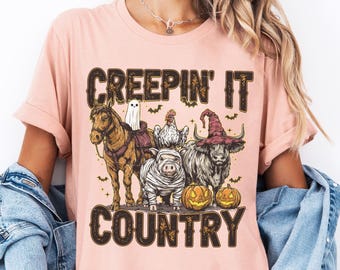 Creepin' it Country Halloween Shirt, Western Ghost T-Shirt, Halloween Fall Farm Tee, Spooky Season Shirt, Trick or Treat Sweater