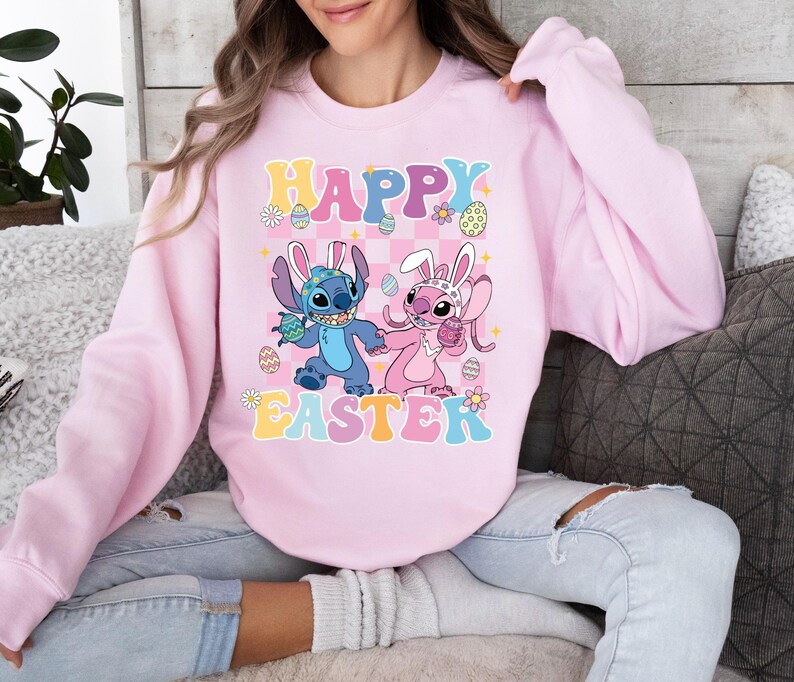 Stitch Angel Easter Day Shirt, Happy Easter Sweatshirt, Disney Easter Tee, Stitch Bunny Shirt, Angel Bunny Shirt, Easter Disney Trip Sweat