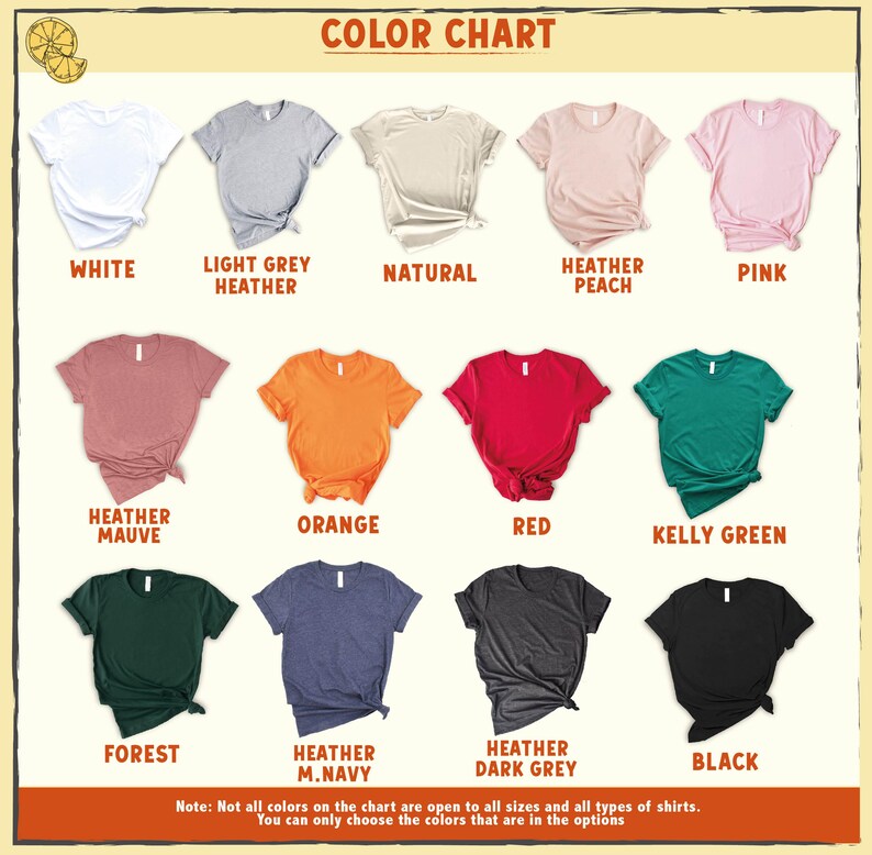 the color chart for a women's t - shirt