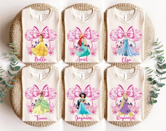 Disney Princess T-shirt, aangepaste Disney Girls Trip-shirts, Minnie Bow Princess T-shirt, T-shirt prinses Ariel, prinses Belle, prinses Rapunzel