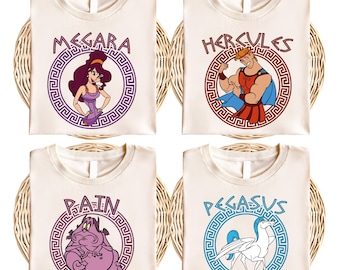 Disney Retro Hercules Characters Shirt, Greek Mythology Matching Shirt, Hades Megara Pegasus Pain And Panic Tee, Disneyland Family Trip Tee
